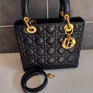 Christian Dior Small Black Leather Lady Cannage Quilted Bag